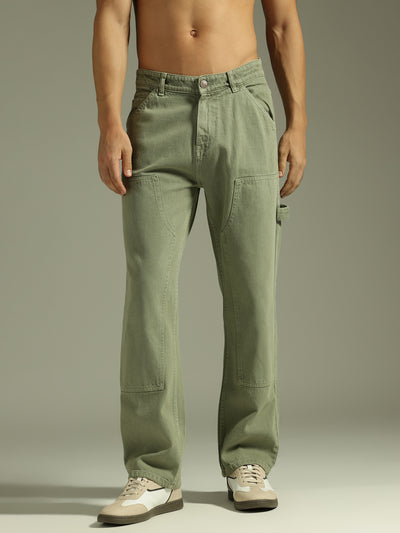 Mint Green: Baggy Fit Carpenter Jeans