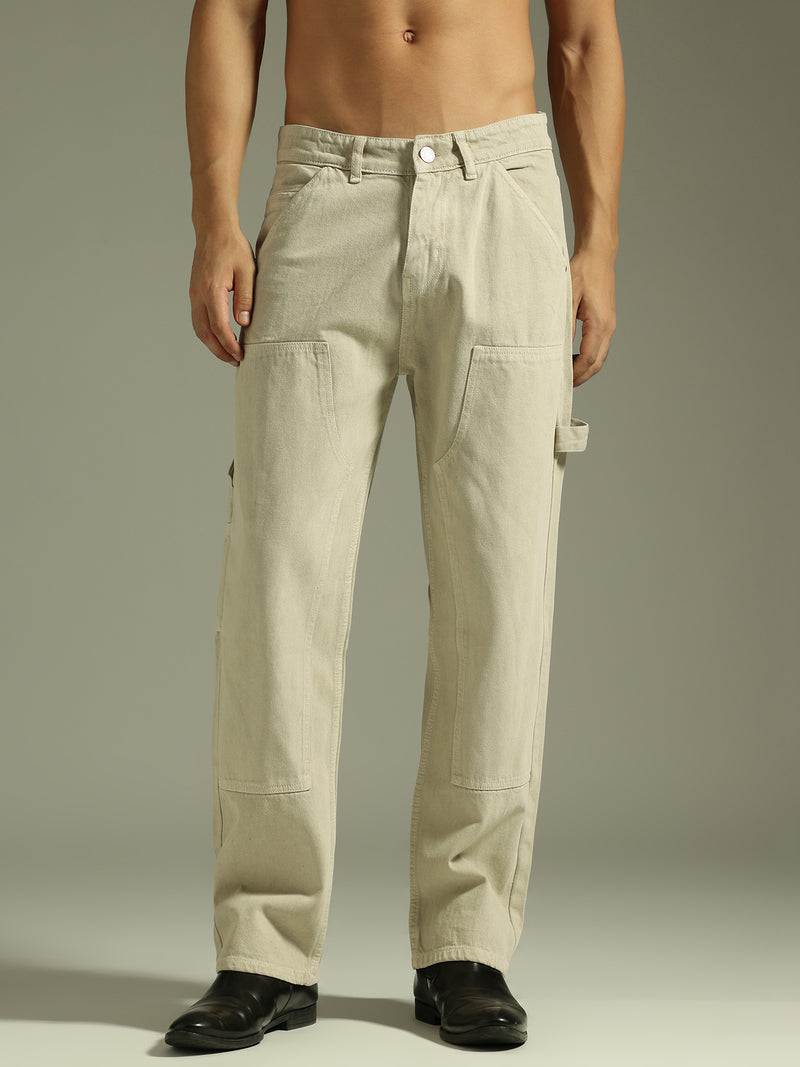 Beige: Baggy Fit Carpenter Jeans