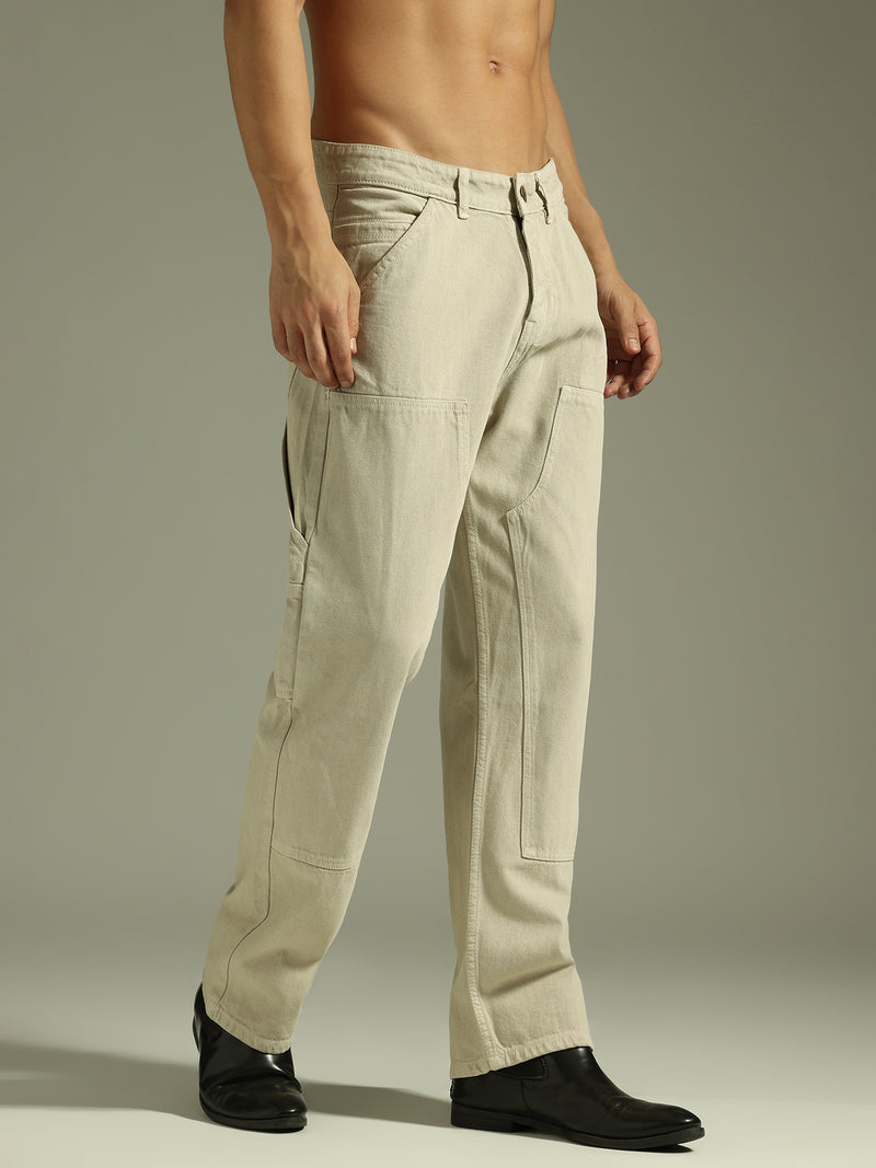 Beige: Baggy Fit Carpenter Jeans