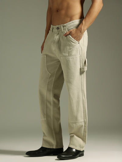 Beige: Baggy Fit Carpenter Jeans