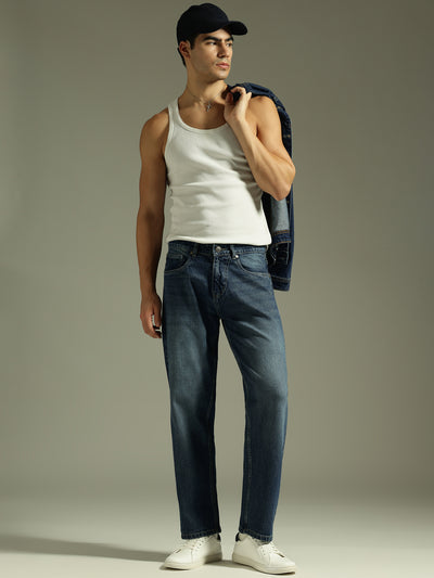 Dennison men's blue light faded baggy jeans front view