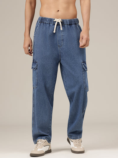 Blue Jogger Fit Elasticated Waist Cargo Jeans