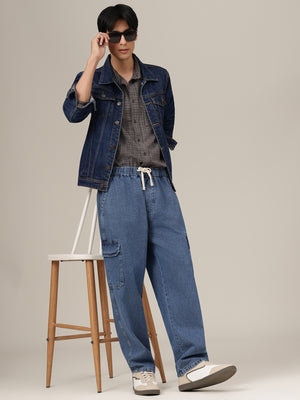Blue Jogger Fit Elasticated Waist Cargo Jeans