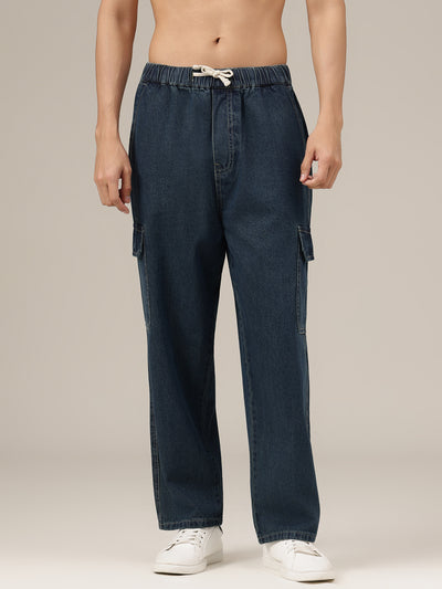 Dark Blue Jogger Fit 6 Pockets Cargo Jeans