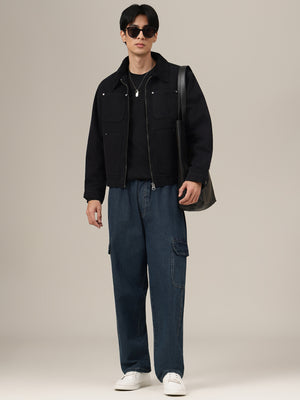 Dark Blue Jogger Fit 6 Pockets Cargo Jeans