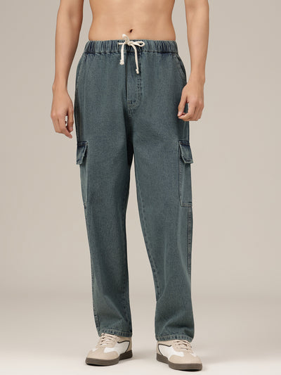 Blue Jogger Fit 6 Pockets Cargo Jeans