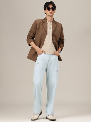 Pale Blue Distressed Baggy Fit Jeans