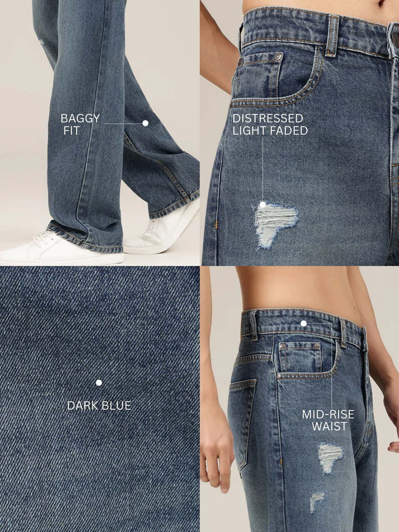 Retro Distressed Baggy Fit Jeans