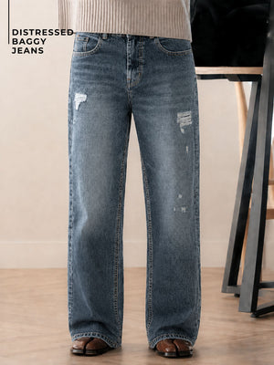 Retro Distressed Baggy Fit Jeans