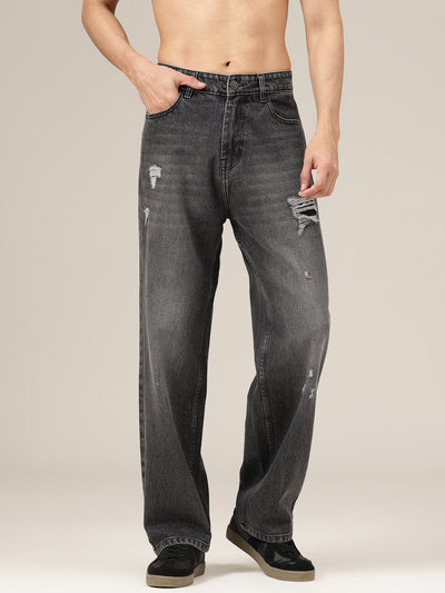 Charcoal Mildly Distressed Baggy Fit Jeans