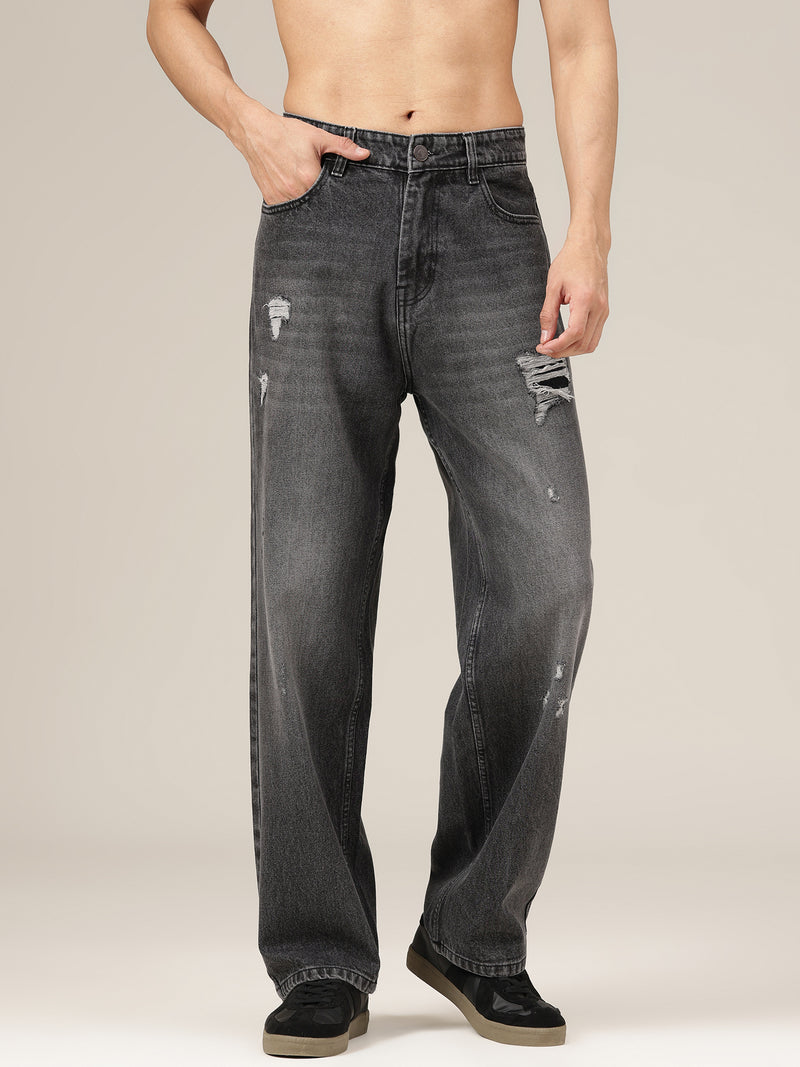 Charcoal Mildly Distressed Baggy Fit Jeans