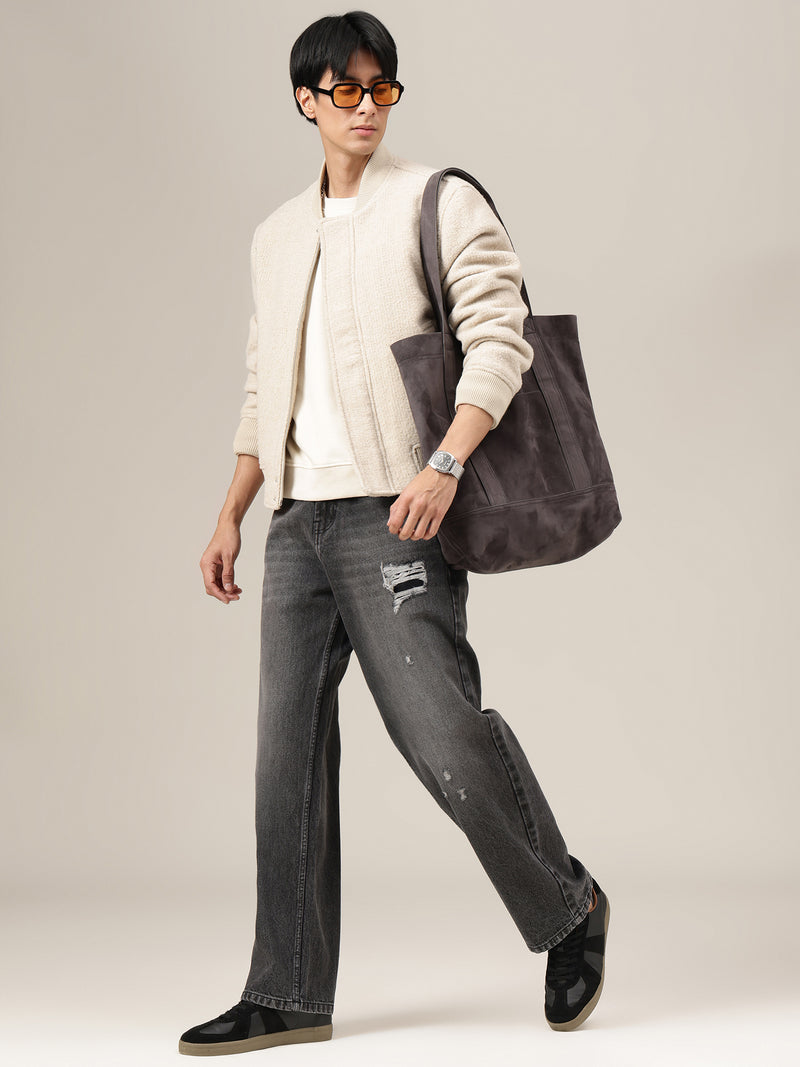 Charcoal Mildly Distressed Baggy Fit Jeans