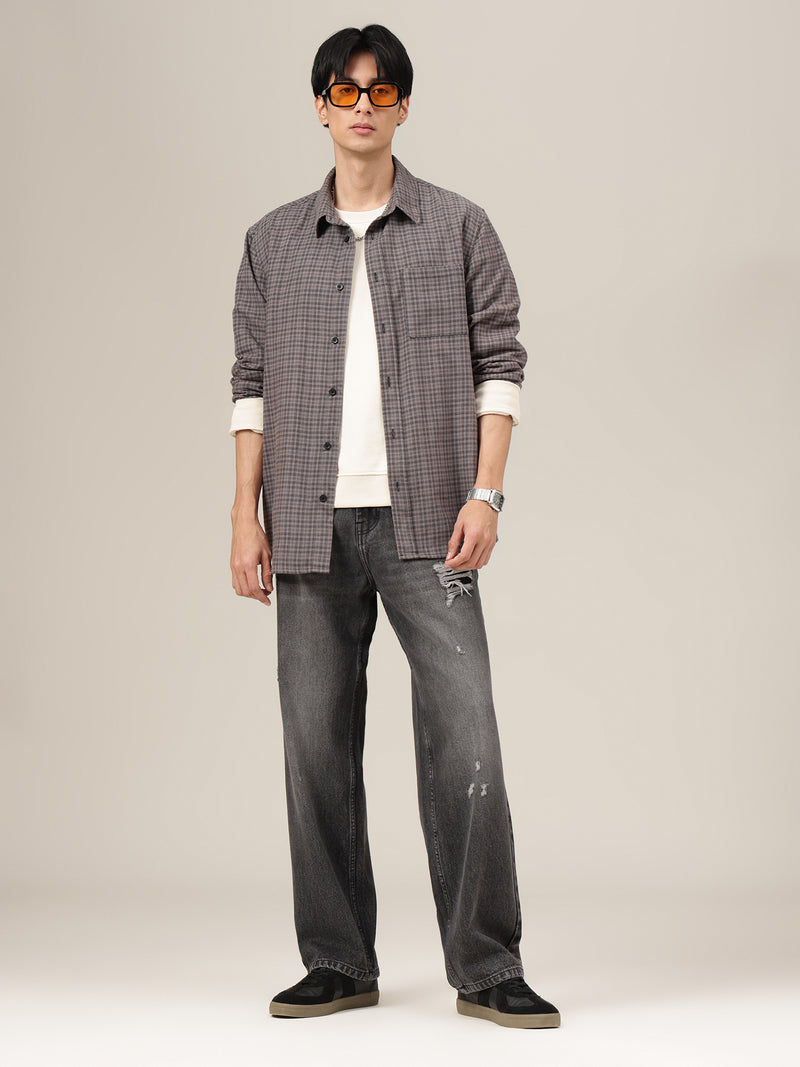 Charcoal Mildly Distressed Baggy Fit Jeans