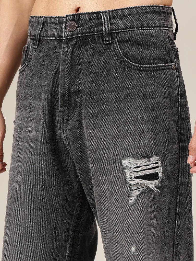 Charcoal Mildly Distressed Baggy Fit Jeans
