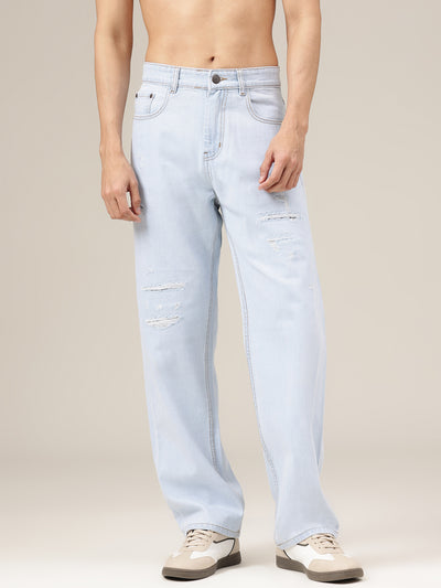 Ice Blue Distressed Baggy Fit Jeans