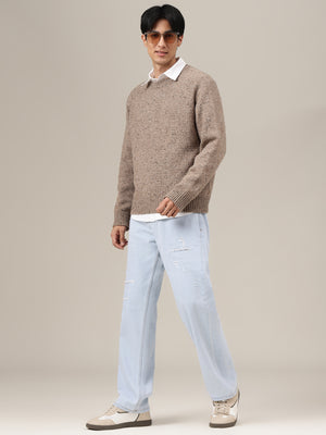 Ice Blue Distressed Baggy Fit Jeans