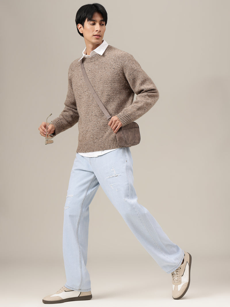 Ice Blue Distressed Baggy Fit Jeans