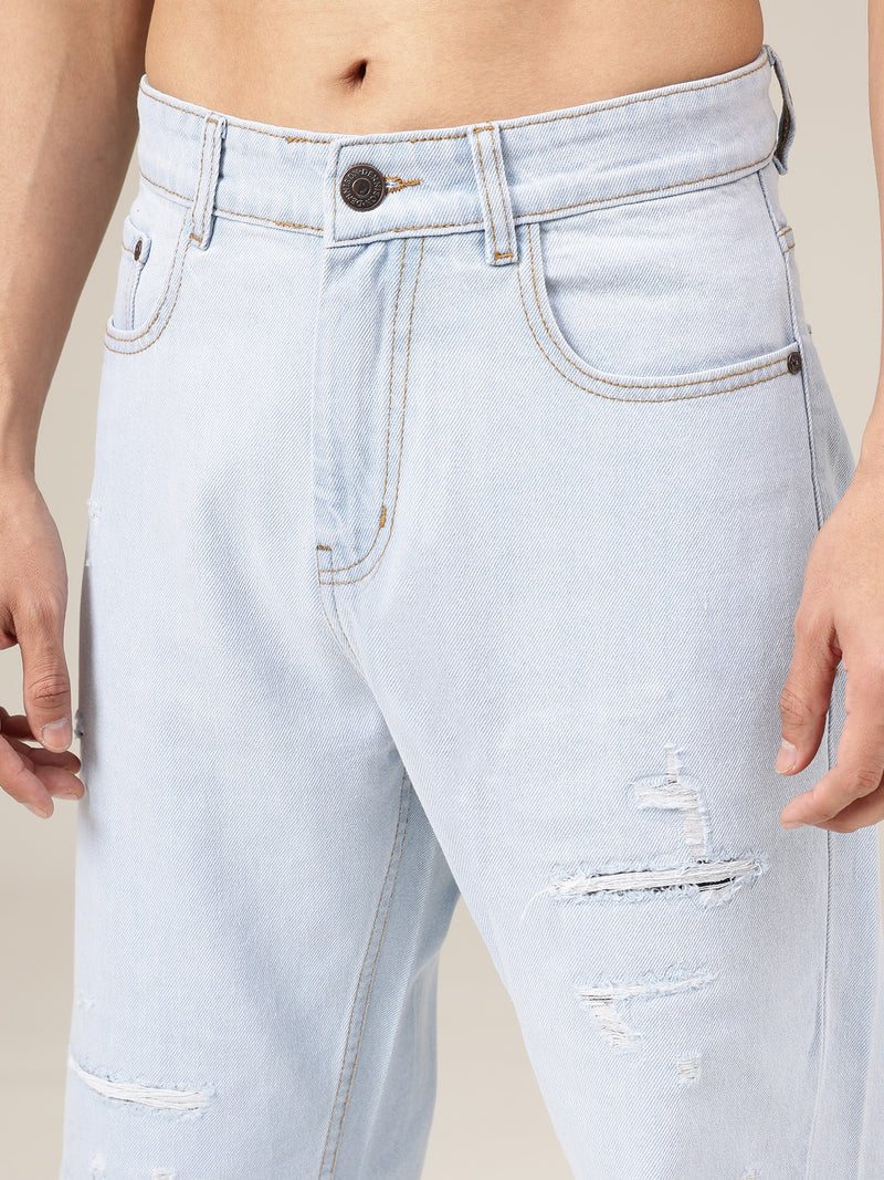 Ice Blue Distressed Baggy Fit Jeans