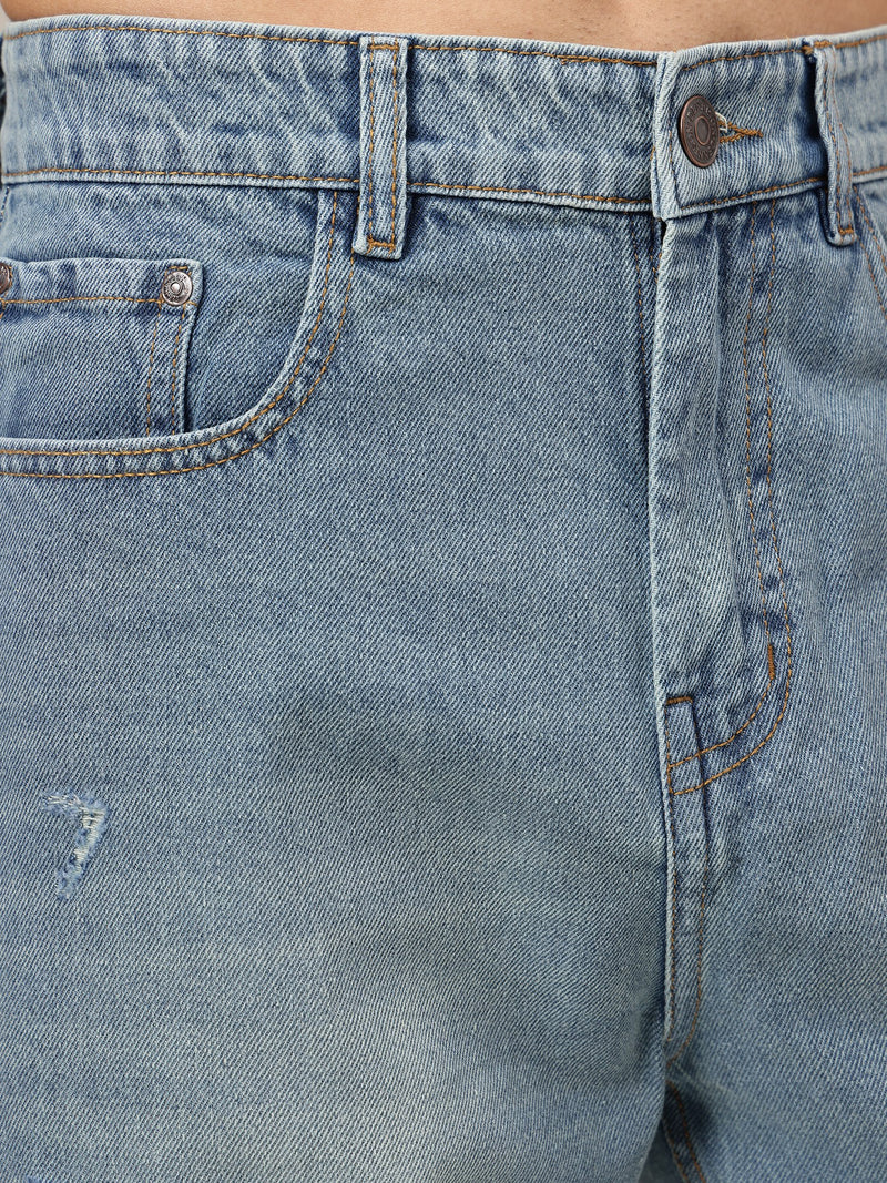 Dusty Blue Baggy Fit Distressed Light Faded Jeans