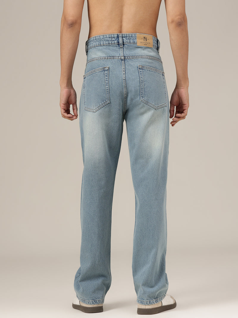 Dusty Blue Baggy Fit Highly Distressed Jeans