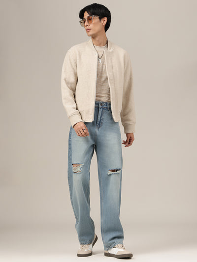 Dusty Blue Baggy Fit Highly Distressed Jeans