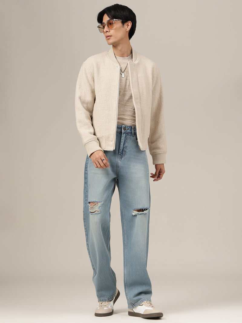 Dusty Blue Baggy Fit Highly Distressed Jeans