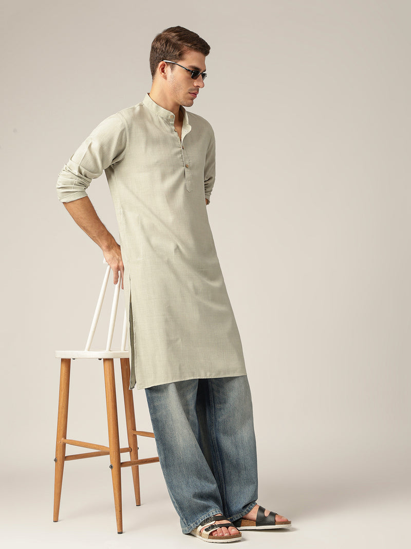 Mint Green: Mandarin Collar Casual Kurta