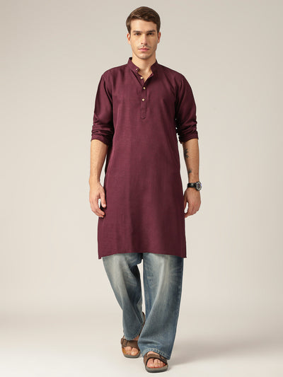 Wine: Mandarin Collar Casual Kurta