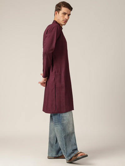 Wine: Mandarin Collar Casual Kurta