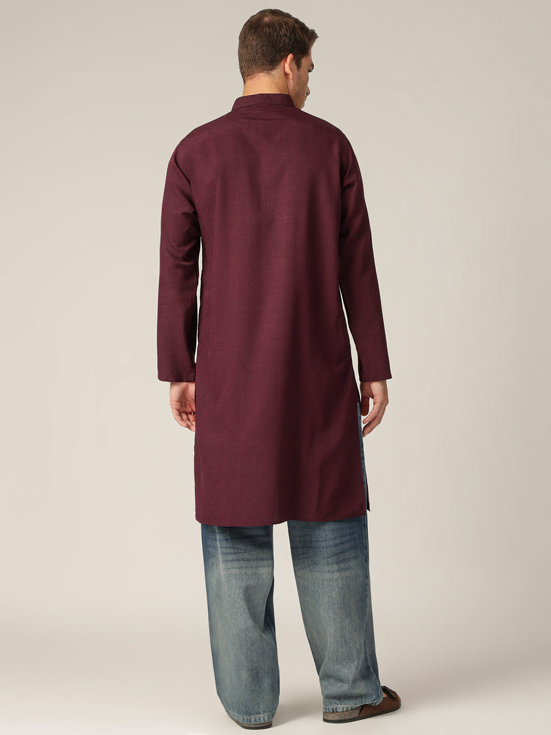 Wine: Mandarin Collar Casual Kurta