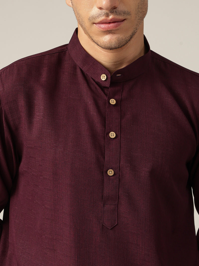 Wine: Mandarin Collar Casual Kurta