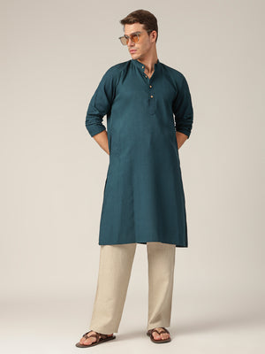 Teal Green: Mandarin Collar Casual Kurta
