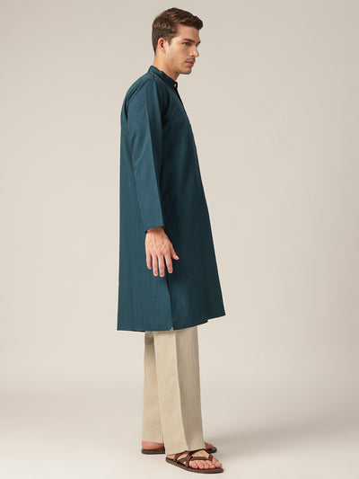 Teal Green: Mandarin Collar Casual Kurta