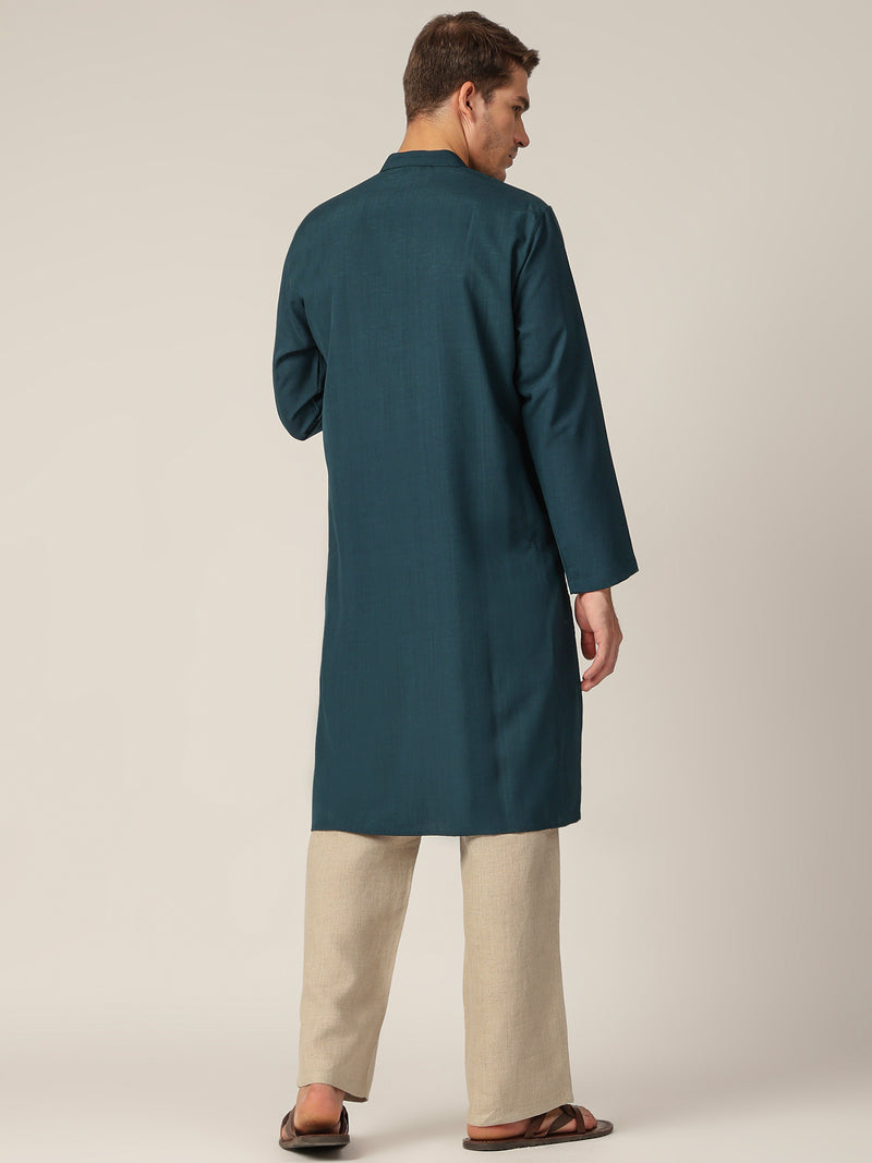 Teal Green: Mandarin Collar Casual Kurta