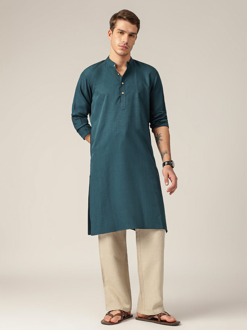Teal Green: Mandarin Collar Casual Kurta