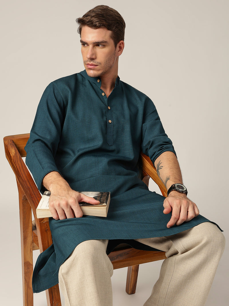 Teal Green: Mandarin Collar Casual Kurta