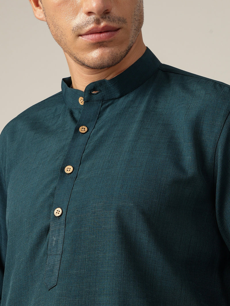 Teal Green: Mandarin Collar Casual Kurta