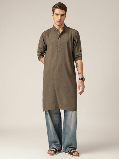 Green: Mandarin Collar Casual Kurta