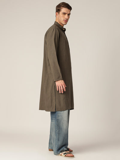 Green: Mandarin Collar Casual Kurta