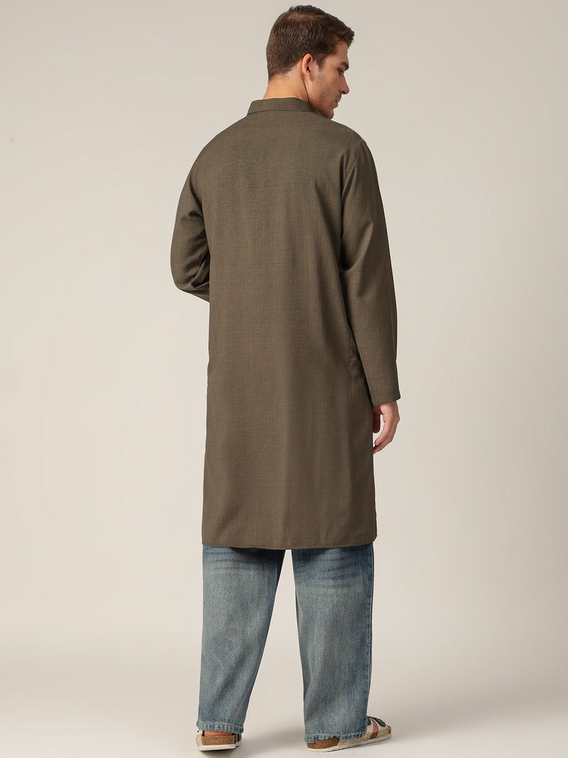 Green: Mandarin Collar Casual Kurta