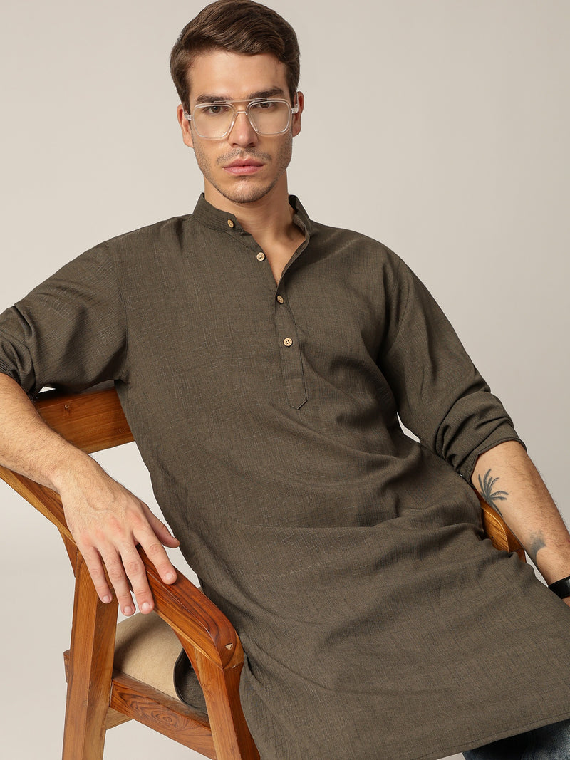 Green: Mandarin Collar Casual Kurta