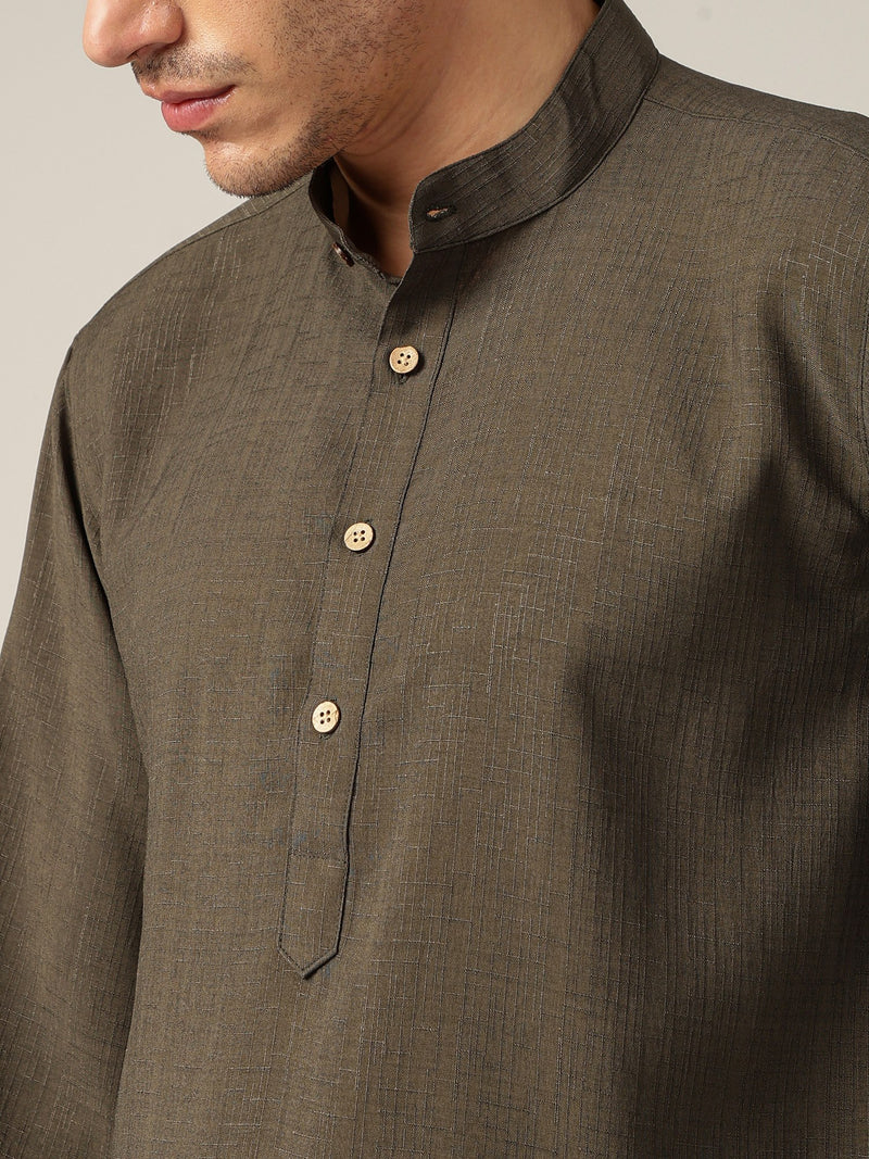 Green: Mandarin Collar Casual Kurta