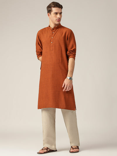 Rust: Mandarin Collar Casual Kurta