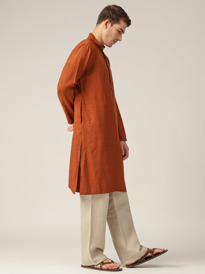 Rust: Mandarin Collar Casual Kurta