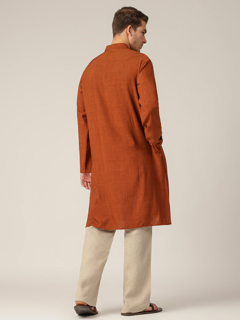 Rust: Mandarin Collar Casual Kurta