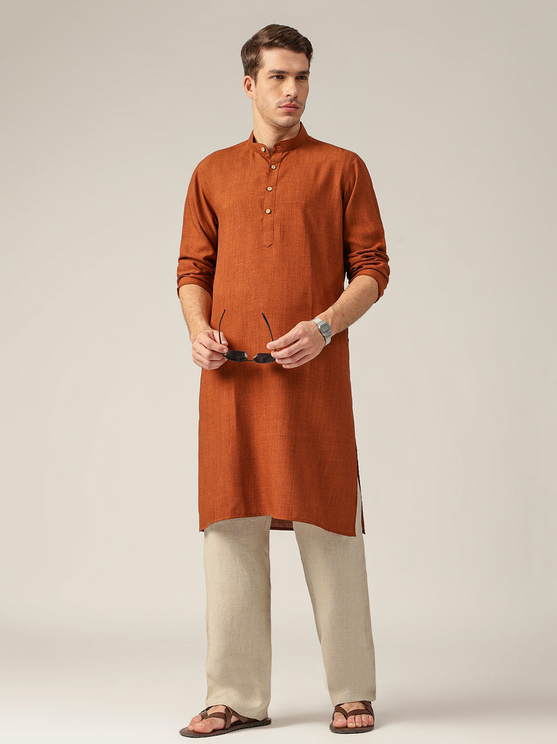 Rust: Mandarin Collar Casual Kurta