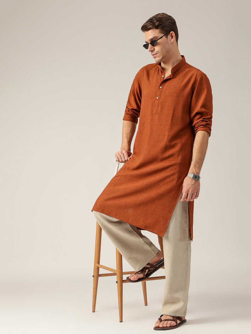 Rust: Mandarin Collar Casual Kurta