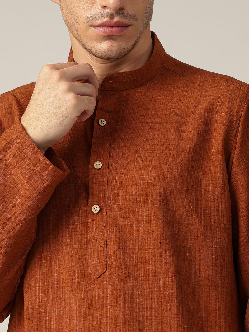 Rust: Mandarin Collar Casual Kurta