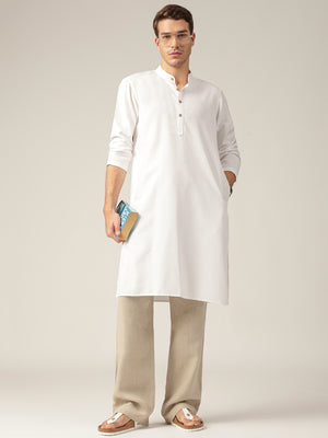 White: Mandarin Collar Casual Kurta
