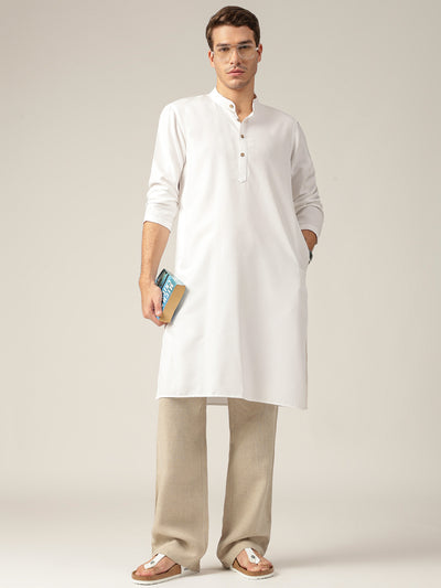 White: Mandarin Collar Casual Kurta